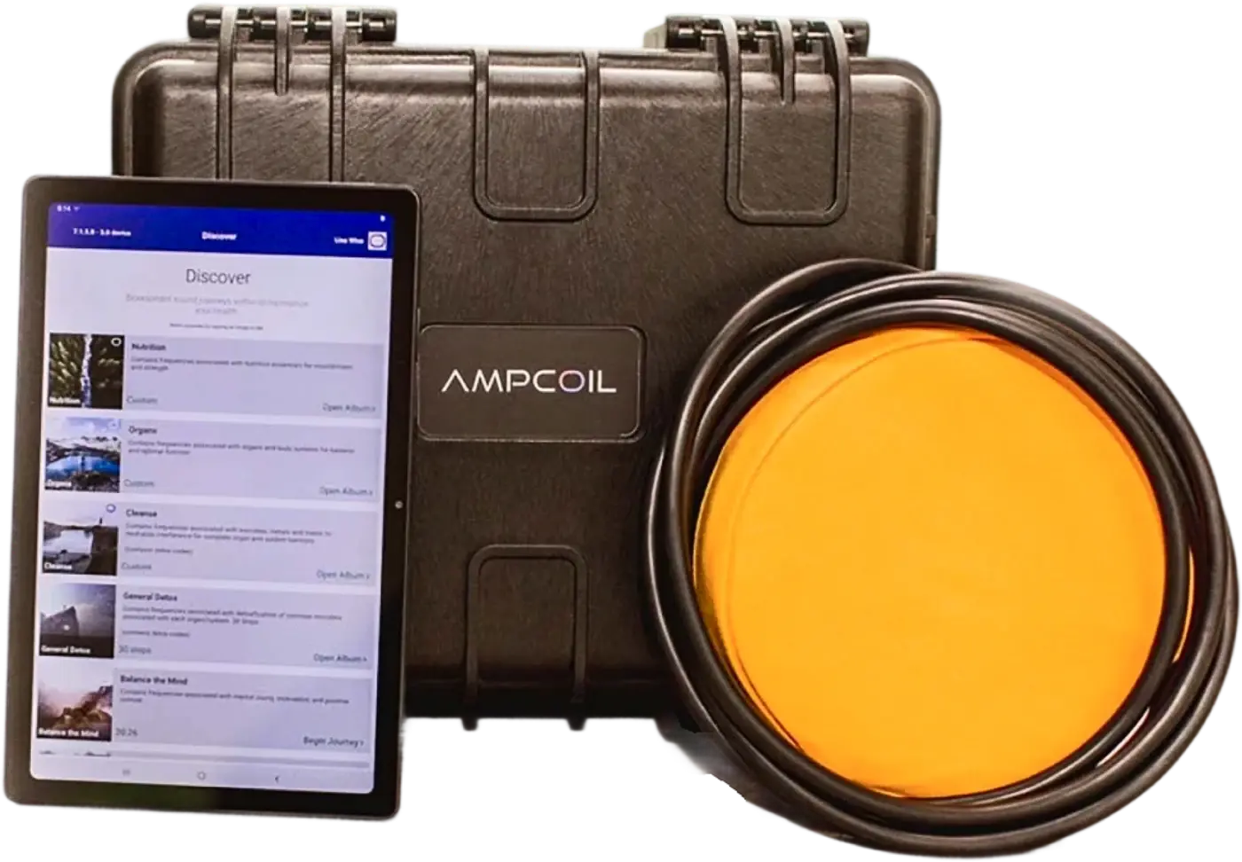 AmpCoil Base Model: case, coil, amplifier and tablet